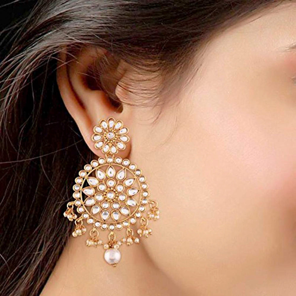 Etnico 18k Gold Plated Traditional Chandbali Earrings Encased With Faux Kundans For Women/Girls (E2461W)