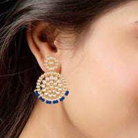 Etnico 18K Gold Plated Chandbali Earrings Glided With Kundans For Women/Girls (E2462Bl)