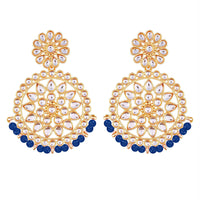 Etnico 18K Gold Plated Chandbali Earrings Glided With Kundans For Women/Girls (E2462Bl)