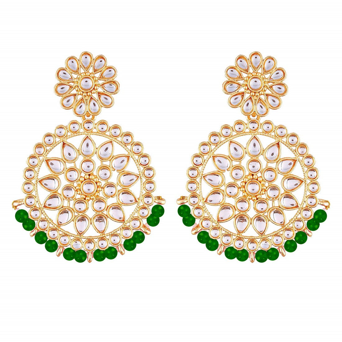 Etnico 18K Gold Plated Chandbali Earrings Glided With Kundans For Women/Girls (E2462G)