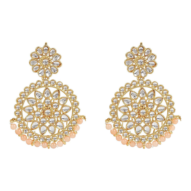 Etnico 18K Gold Plated Chandbali Earrings Glided With Kundans For Women/Girls (E2462Pe)