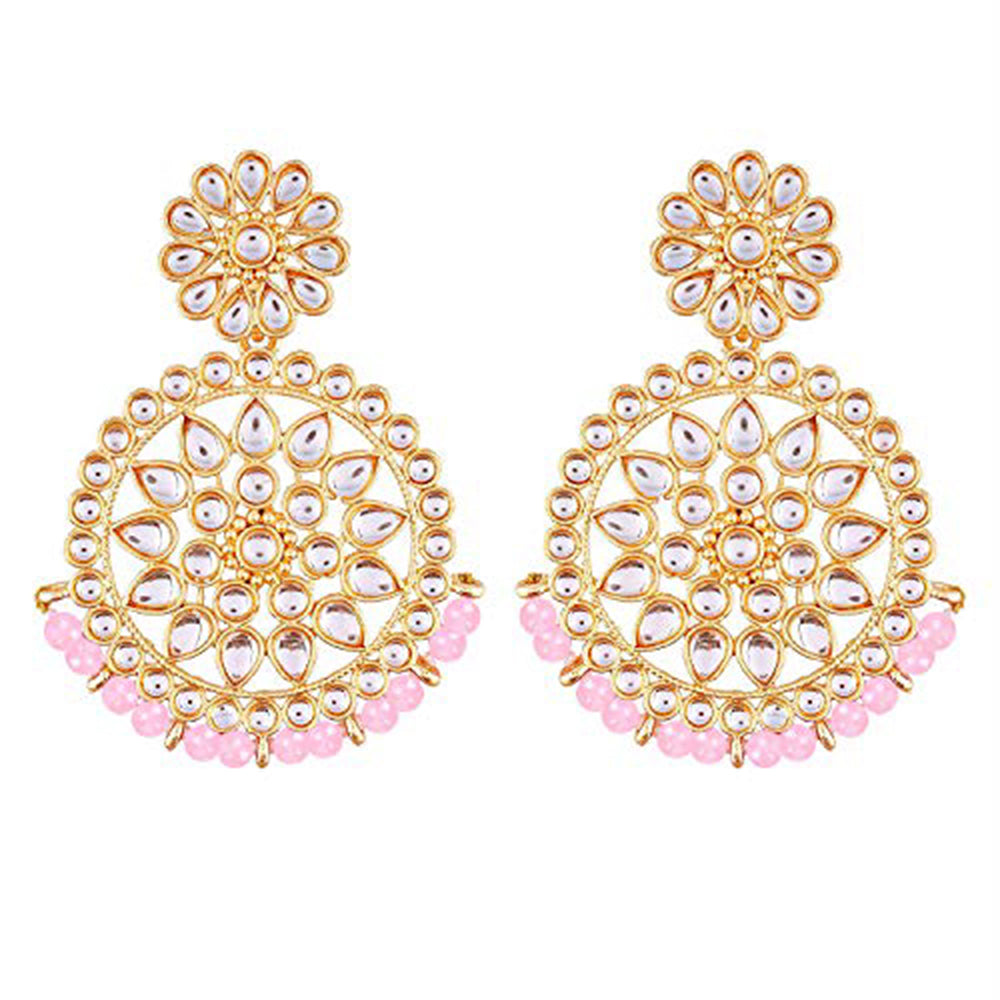 Etnico 18K Gold Plated Chandbali Earrings Glided With Kundans For Women/Girls (E2462Pi)