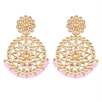 Etnico 18K Gold Plated Chandbali Earrings Glided With Kundans For Women/Girls (E2462Pi)