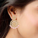 Etnico 18K Gold Plated Chandbali Earrings Glided With Kundans For Women/Girls (E2462Pi)