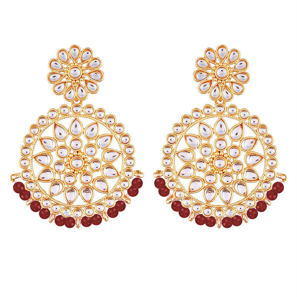 Etnico 18K Gold Plated Chandbali Earrings Glided With Kundans For Women/Girls (E2462R)