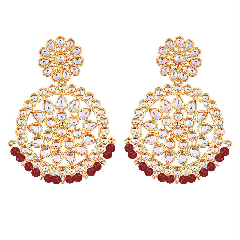 Etnico 18K Gold Plated Chandbali Earrings Glided With Kundans For Women/Girls (E2462R)