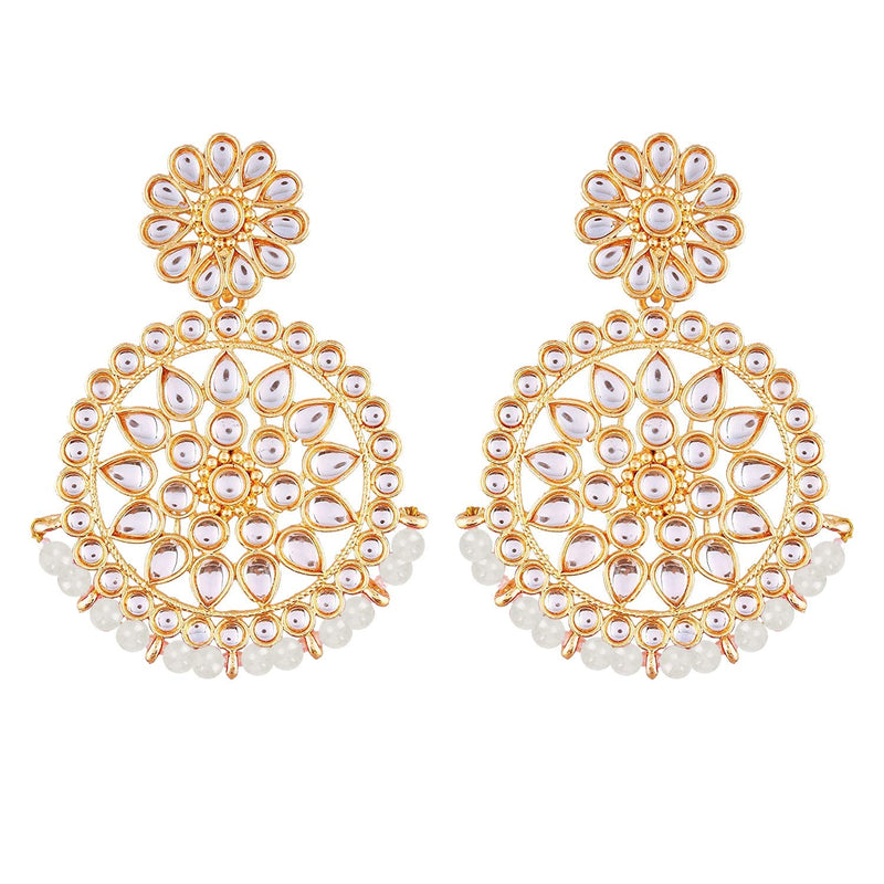 Etnico 18K Gold Plated Chandbali Earrings Glided With Kundans For Women/Girls (E2462W)