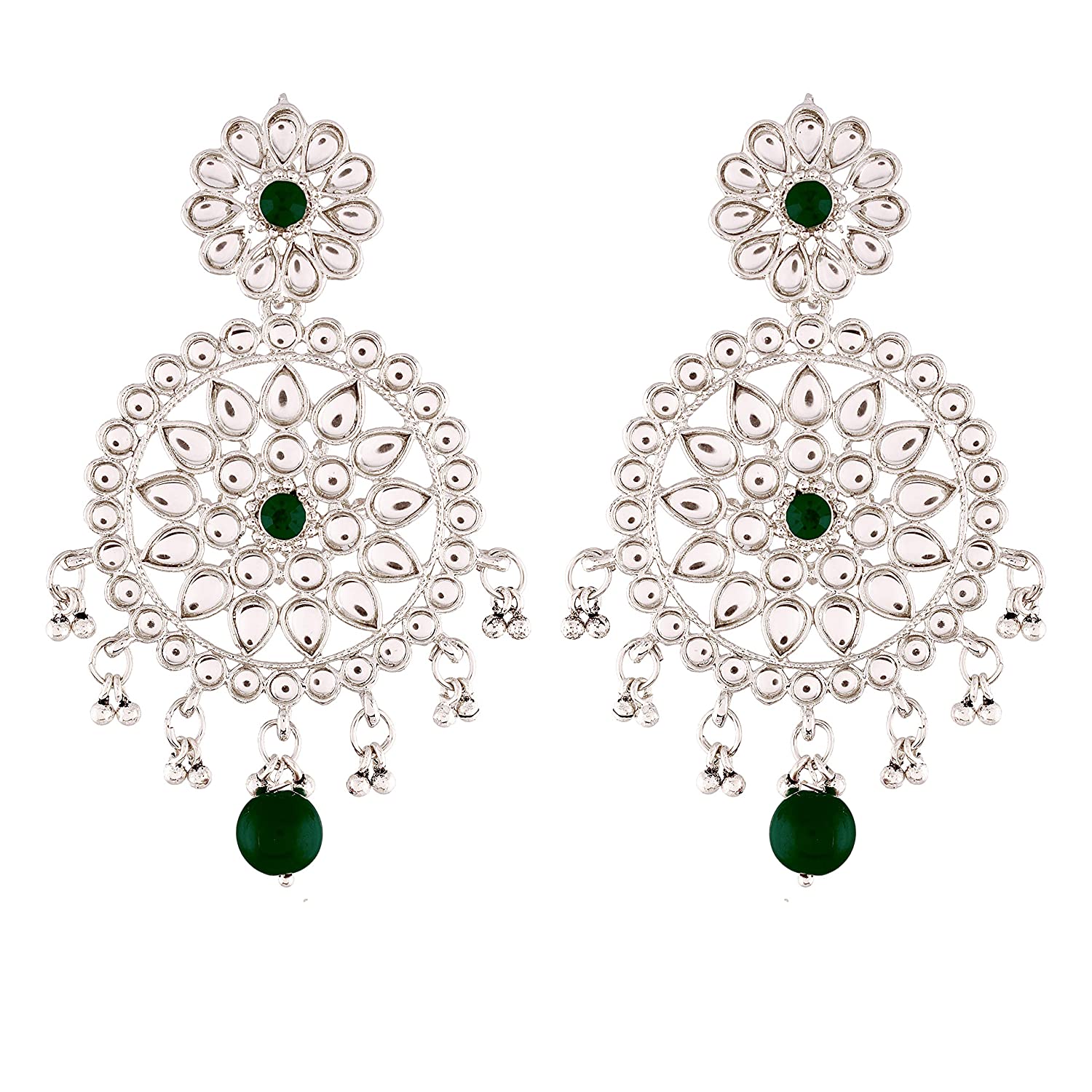 Etnico 18k Rhodium Plated Chandbali Earrings Glided With Kundans For Women/Girls (E2462ZG)