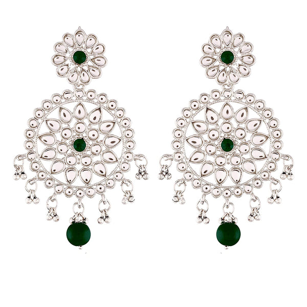 Etnico 18k Rhodium Plated Chandbali Earrings Glided With Kundans For Women/Girls (E2462ZG)