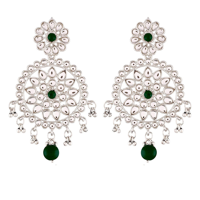 Etnico 18k Rhodium Plated Chandbali Earrings Glided With Kundans For Women/Girls (E2462ZG)