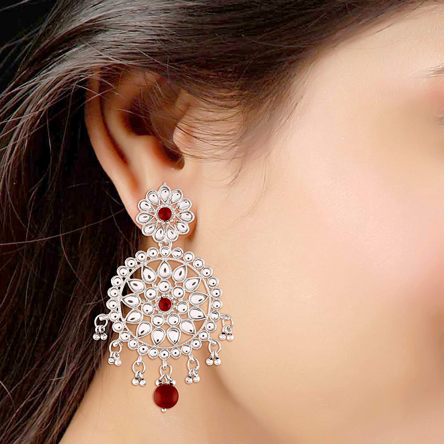 Etnico 18k Rhodium Plated Chandbali Earrings Glided With Kundans For Women/Girls (E2462ZM)