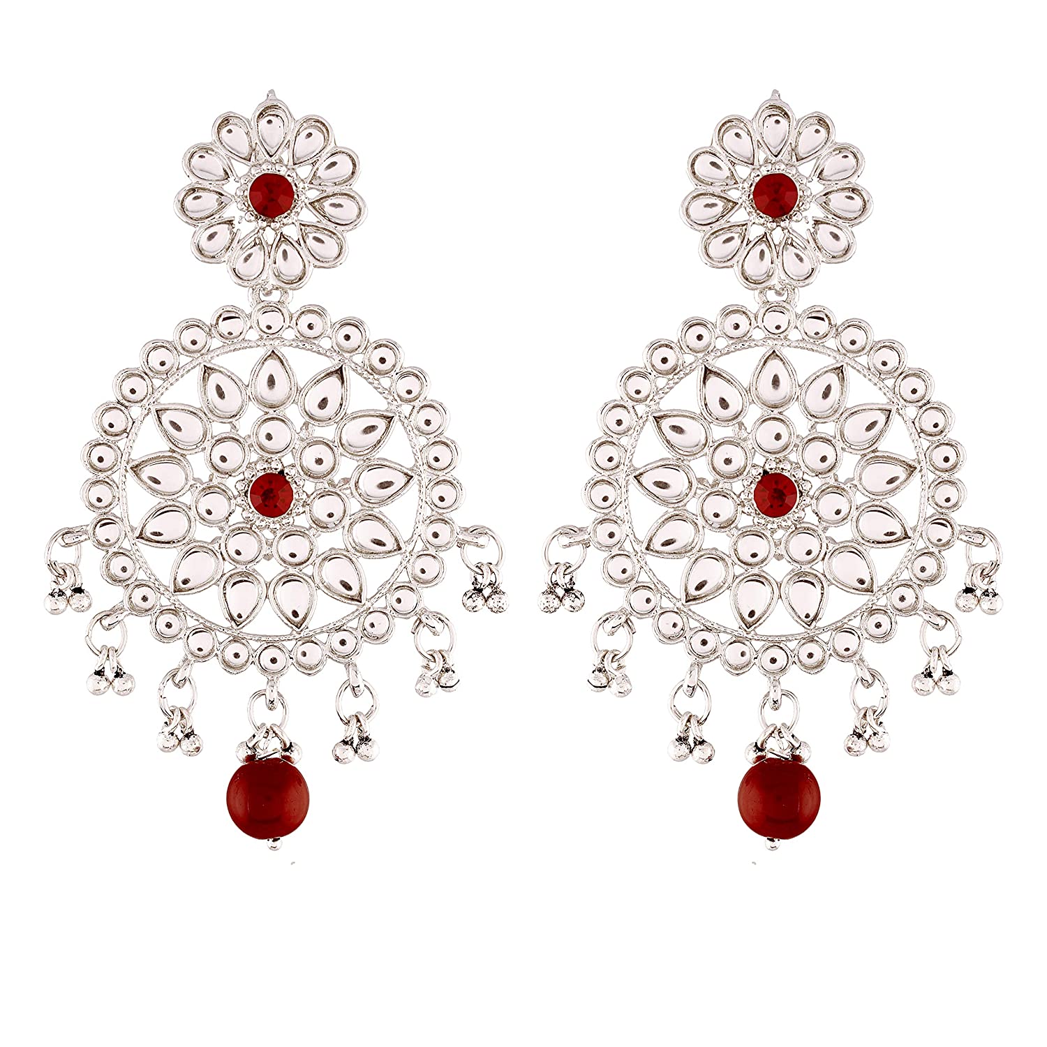 Etnico 18k Rhodium Plated Chandbali Earrings Glided With Kundans For Women/Girls (E2462ZM)