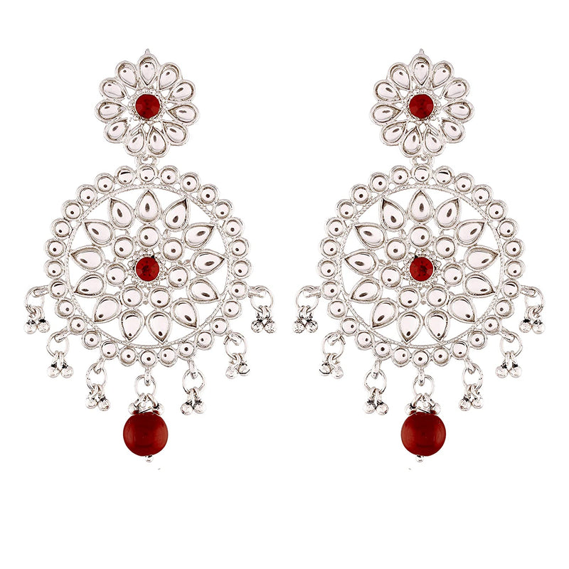 Etnico 18k Rhodium Plated Chandbali Earrings Glided With Kundans For Women/Girls (E2462ZM)