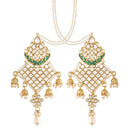 Etnico 18K Gold Plated Intricately Designed Traditional Earrings with Hair Chain Encased With Kundans & Pearls (E2463G)