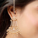 Etnico 18K Gold Plated Intricately Designed Traditional Earrings with Hair Chain Encased With Kundans & Pearls (E2464W)