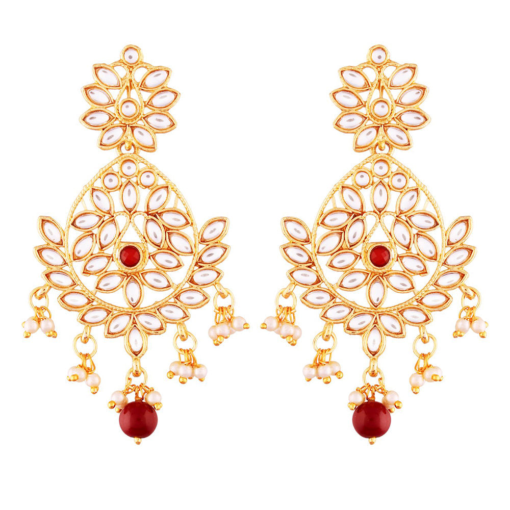 Etnico Traditional Gold Plated Chandbali Earrings Encased With Faux Kundans For Women/Girls (E2465M)