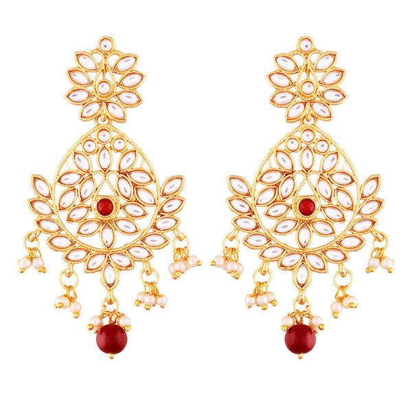 Etnico Traditional Gold Plated Chandbali Earrings Encased With Faux Kundans For Women/Girls (E2465M)