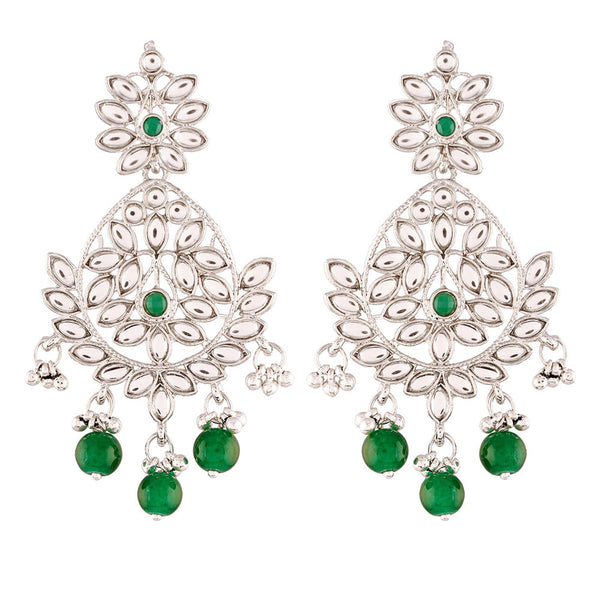 Etnico Traditional Silver Plated Chandbali Earrings Encased With Faux Kundans For Women/Girls (E2465ZG)