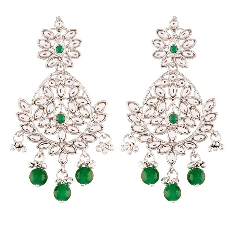 Etnico Traditional Silver Plated Chandbali Earrings Encased With Faux Kundans For Women/Girls (E2465ZG)