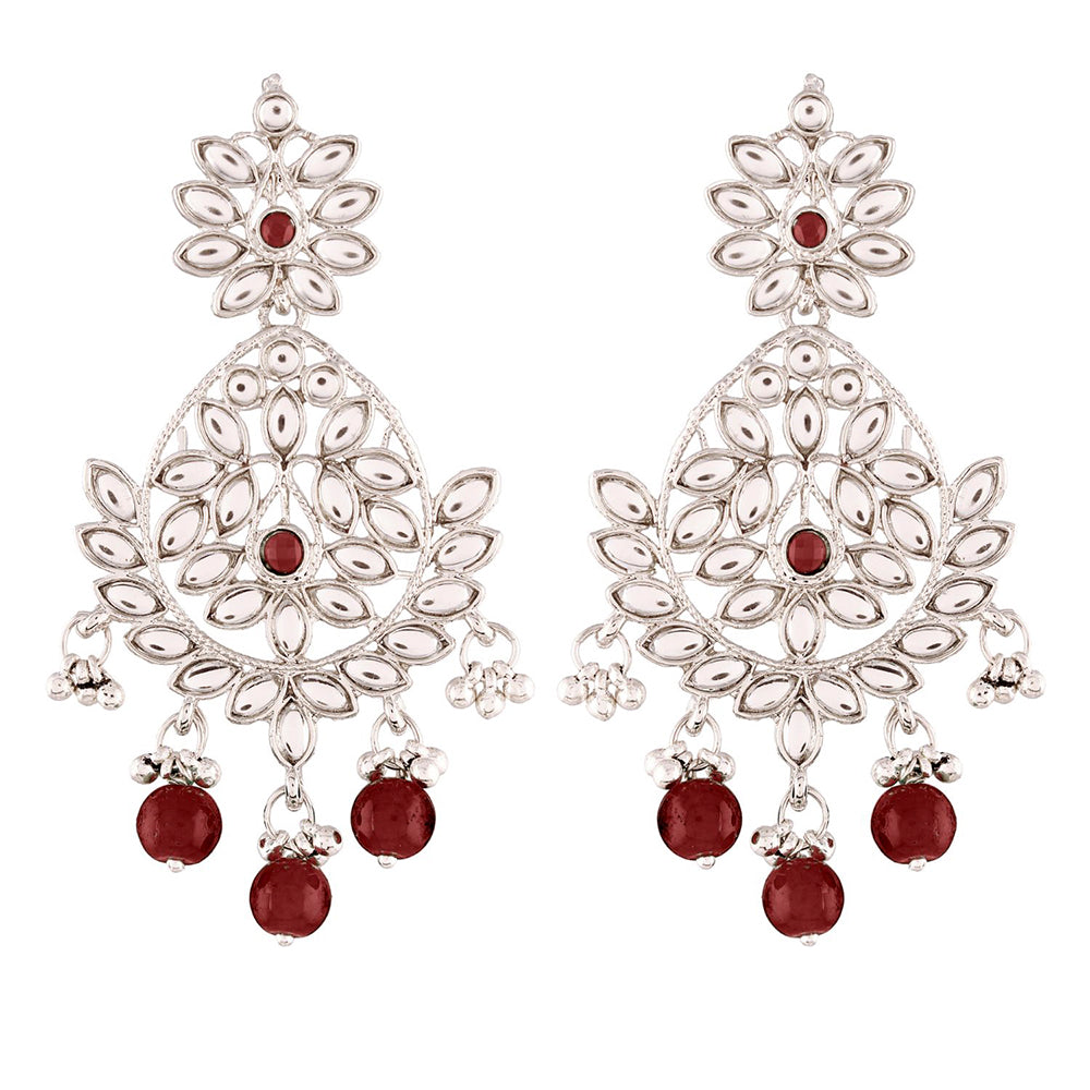 Etnico Traditional Silver Plated Chandbali Earrings Encased With Faux Kundans For Women/Girls (E2465ZM)