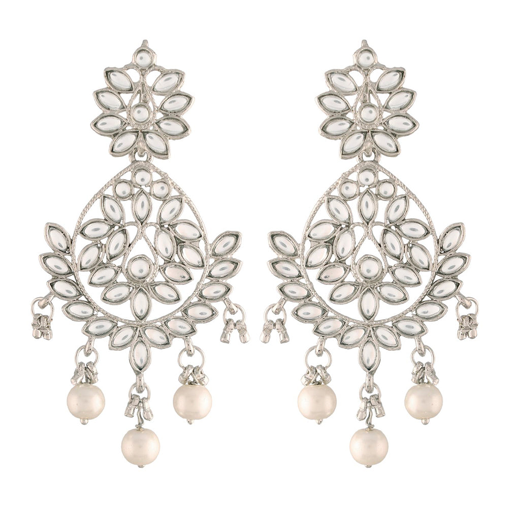 Etnico 18k Rhodium Plated Chandbali Earrings Encased With Faux Kundans For Women/Girls (E2465ZW)