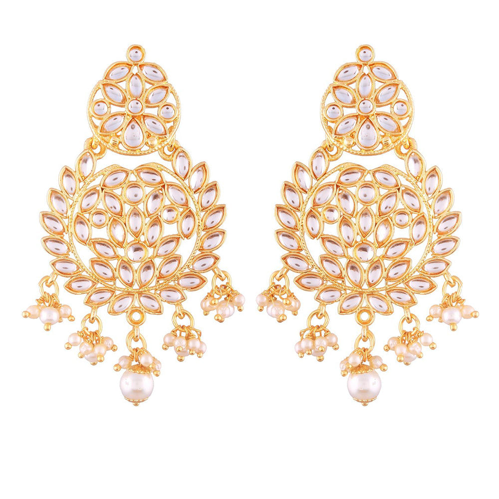 Etnico Traditional Gold Plated Chandbali Earrings Encased With Faux Kundans For Women/Girls (E2493W)
