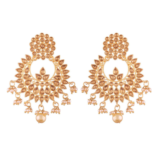 Etnico Traditional Gold Plated Chandbali Earrings Encased With Faux Kundans For Women/Girls (E2496FL)