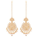 Etnico Traditional Gold Plated Big Earrings Encased With Faux Kundans & Attached With Hair Chain for Women/Girls (E2497W)