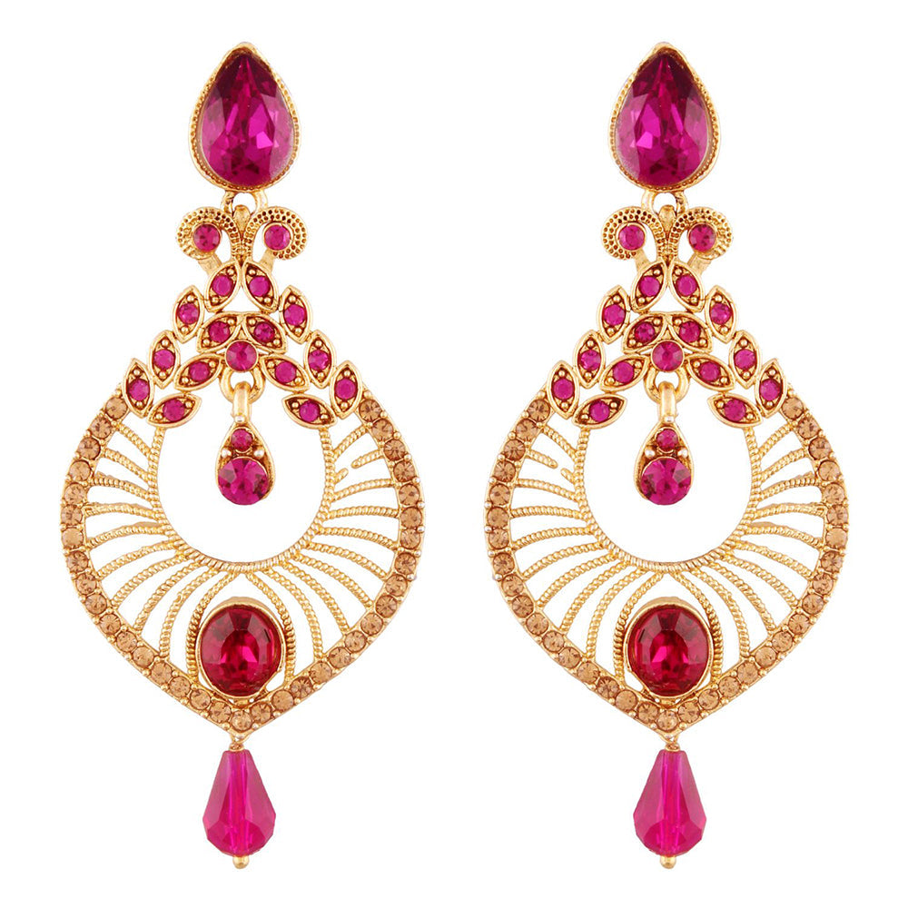 Etnico Traditional Gold Plated Dangler & Drop Chandbali Designer Earrings For Women (E2612Q)