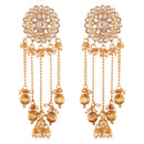 Etnico Gold Plated Bahubali Kundan & Pearl Chain Jhumki Earring for Women (E2617W)