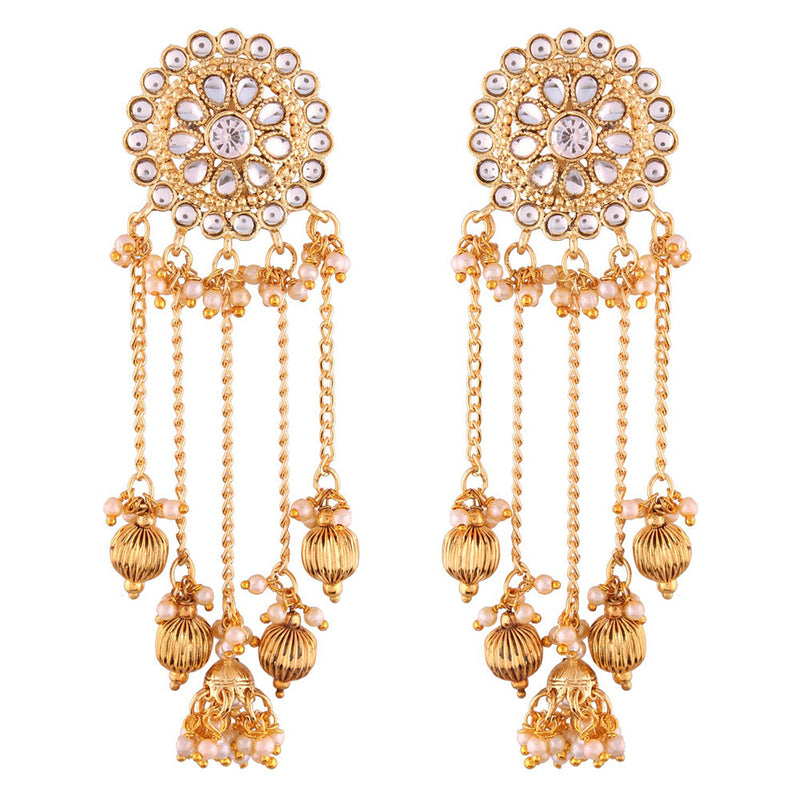 Etnico Gold Plated Bahubali Kundan & Pearl Chain Jhumki Earring for Women (E2617W)