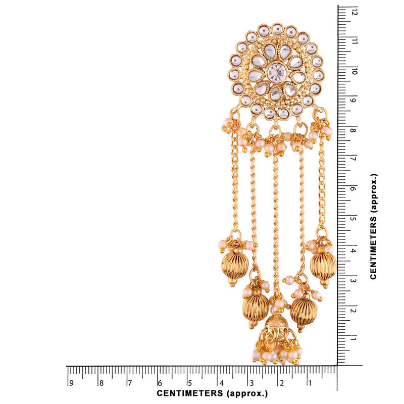 Etnico Gold Plated Bahubali Kundan & Pearl Chain Jhumki Earring for Women (E2617W)