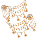 Etnico Gold Plated Kundan & Pearl Earring with Chain for Women (E2620FL)