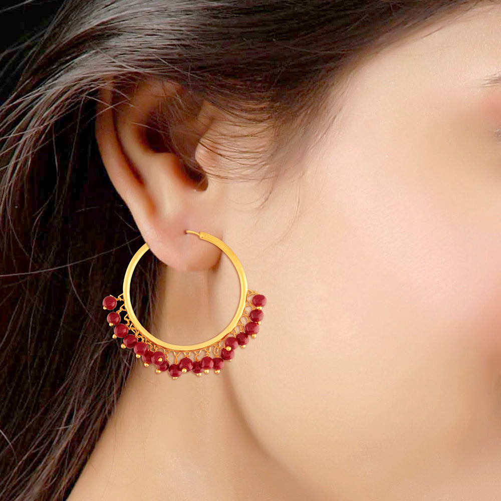 Etnico Gold Plated Chandbali Hoop Earrings Handcrafted with pearl for Women/Girls (E2628M)