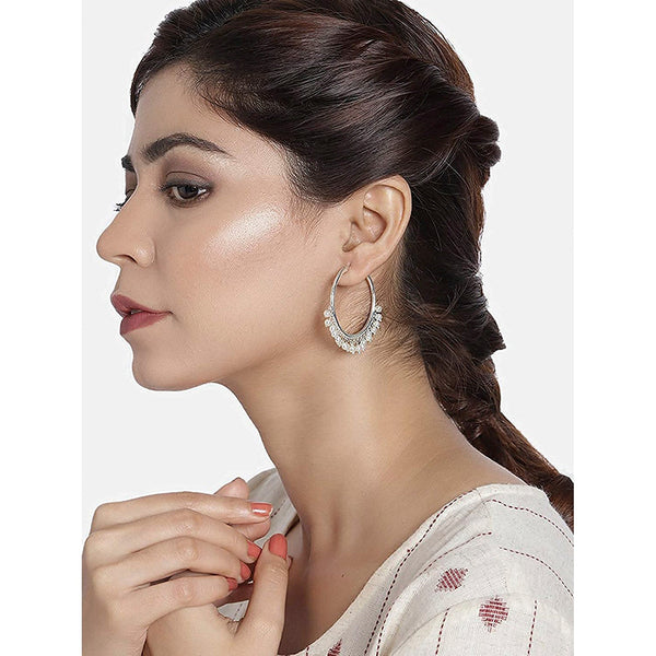 Etnico Silver Plated Pearl Chandbali Earring for Women (E2628S)