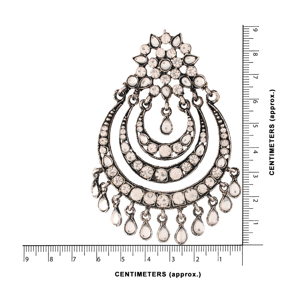 Etnico 18K Silver Oxidised Traditional Stone Studded Chandbali Earrings for Women (E2633OX)