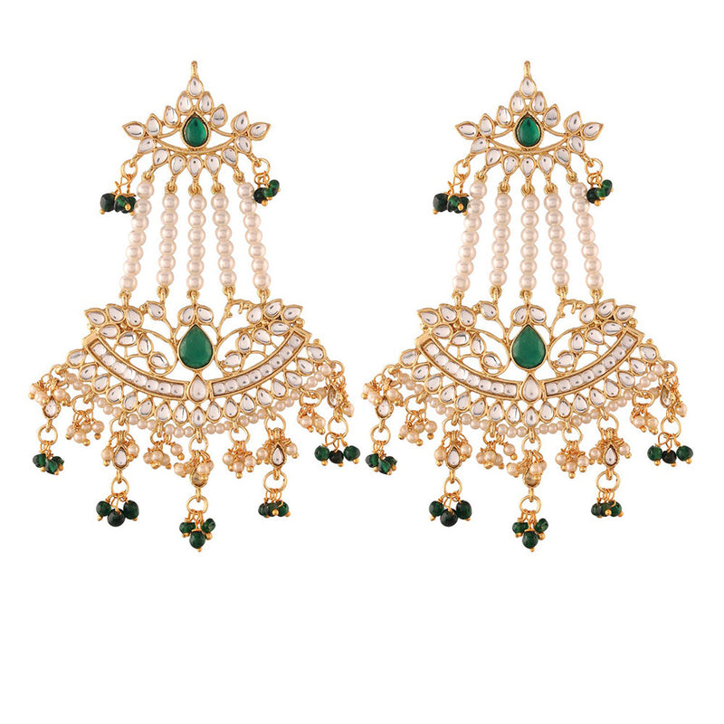 Etnico Gold Plated Traditional Kundan & Pearl Dangler Drop Paasa Earrings For Women (E2636G)