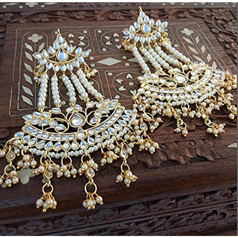 Etnico Women's Traditional Gold Plated Zinc Alloy Kundan and Pearl Zinc Earrings (E2636)