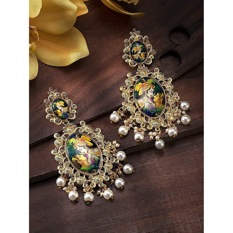 Etnico Traditional Gold Plated Padmavati Earrings Embellished with Pearls for Women/Girls (E2644)