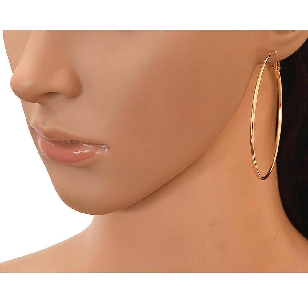 Etnico Gold Plated Big Hoop Bali Earrings for Women (E2645G)