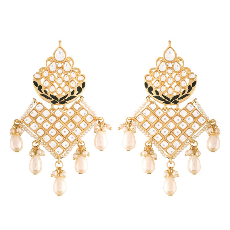 Etnico 18K Gold Plated Traditional Handcrafted Earrings Encased with Faux Kundan & Pearl for Women/Girls (E2785B)