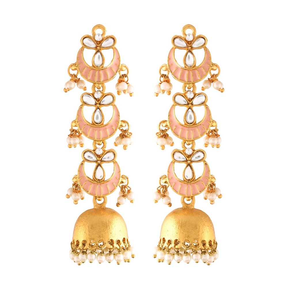 Etnico 18K Gold Plated Traditional Handcrafted Chandbali Earring Glided With Stone & Pearls (E2789)