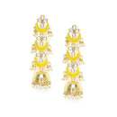 Etnico18K Gold Plated 3 Layered Long Jhumki Earrings With Yellow Enamel Glided With Kundans & Pearls (E2788Y)
