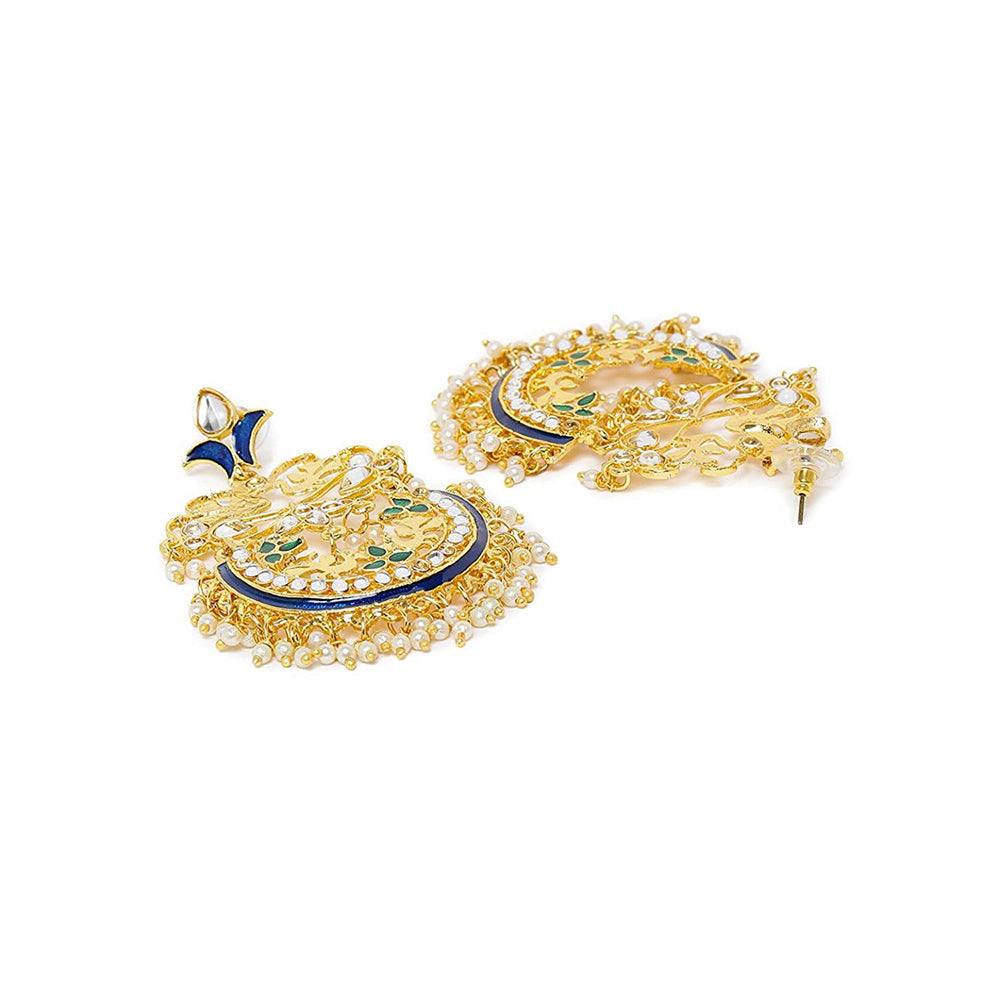 Etnico 18K Gold Plated Traditional Handcrafted Chandbali Earring Glided With Stone & Pearls (E2789)