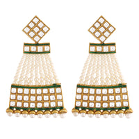 Etnico 18K Gold Plated Traditional Handcrafted Beaded Earring Glided With Kundan & Pearls (E2790)