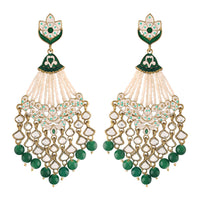 Etnico 18K Gold Plated Traditional Handcrafted Meena Work Earring Glided With Kundan & Pearls (E2792) (Green)