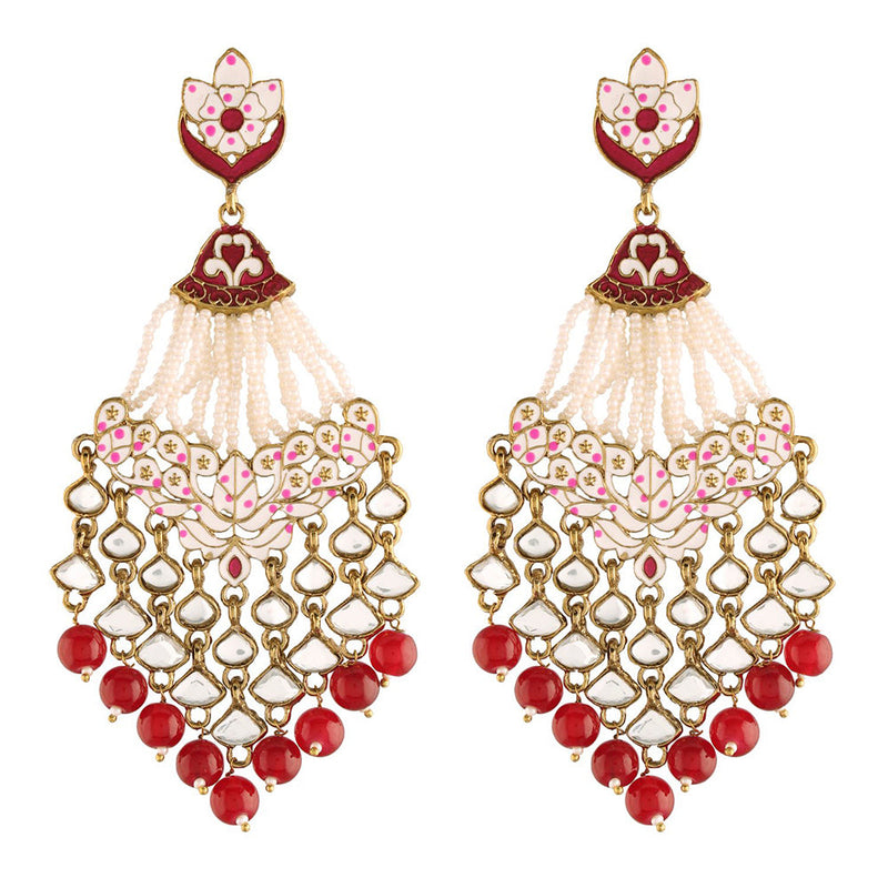 Etnico18K Gold Plated Ethnic Meenakari Dangler Earrings studded with Kundan for Women/Girls (E2792M)