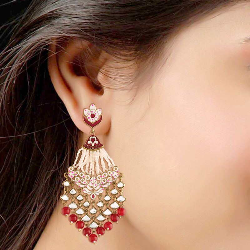 Etnico18K Gold Plated Ethnic Meenakari Dangler Earrings studded with Kundan for Women/Girls (E2792M)