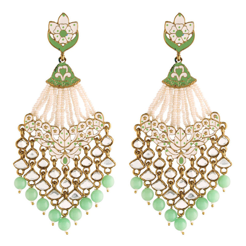 Etnico 18K Gold Plated Ethnic Meenakari Dangler Earrings studded with Kundan for Women/Girls (E2792Min)