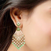 Etnico 18K Gold Plated Ethnic Meenakari Dangler Earrings studded with Kundan for Women/Girls (E2792Min)